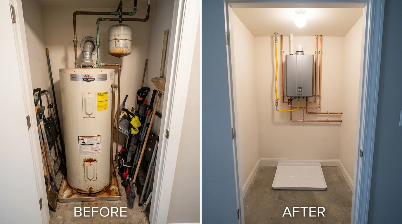 Tank water heater versus wall-mounted tankless unit comparison for Waldo, FL homeowners