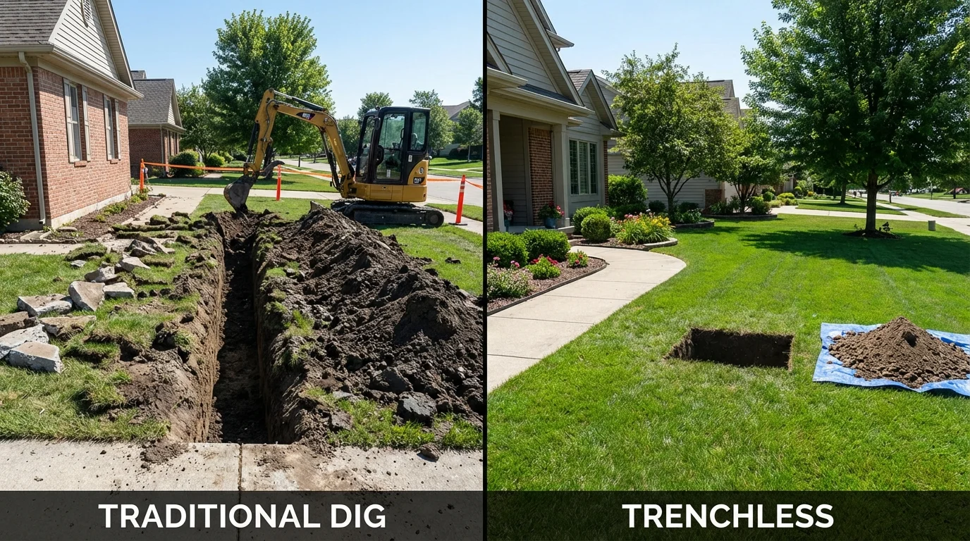 Trenchless sewer repair with minimal yard damage versus traditional excavation in Waldo, FL
